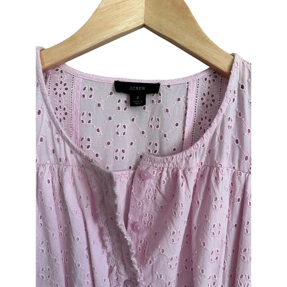 NEW J Crew Cotton Eyelet Button Front Pockets Short Sleeve Lavendar Dress Size 2 - Picture 4 of 7